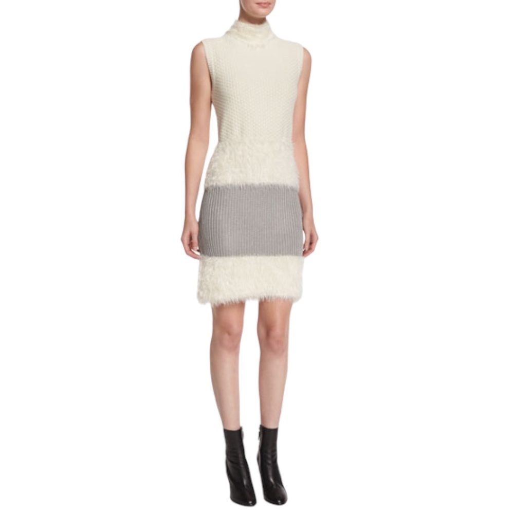Nwt Diane Von Furstenberg Sleeveless Plush Knit Dress Size Small Ivory/Taupe